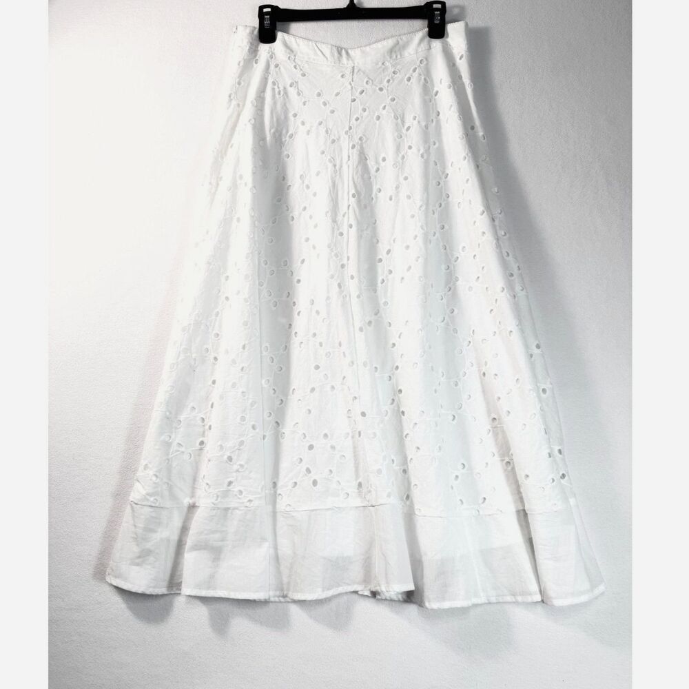 COMMENSE Women’s L White Eyelet Embroidered A-Line Maxi Skirt Lined - Picture 3 of 12